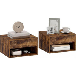Set Of 2 Floating Bedside Tables, Rustic Brown Wall-Mounted Nightstands - thumbnail 1