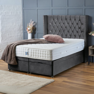 Bsspoke Chesterfield Wingback Bed Ottoman Divan Lift Up Storage Bed Steel Velvet 54Inch Headboard Free Mattress In All Sizes - image 1