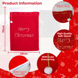 Neel Blue 50Cm X 70Cm Red Christmas Sack With 'merry Christmas' Embroidery For Xmas - thumbnail 2