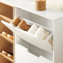 Sobuy Fsr183-Nw, Cupboard Shoe Cabinet Shoe Storage  4 Flip-Drawers 3 Open Shelves,w126Xd19Xh85 - thumbnail 8