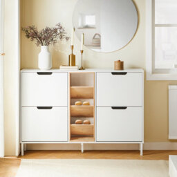 Sobuy Fsr183-Nw, Cupboard Shoe Cabinet Shoe Storage  4 Flip-Drawers 3 Open Shelves,w126Xd19Xh85 - thumbnail 2