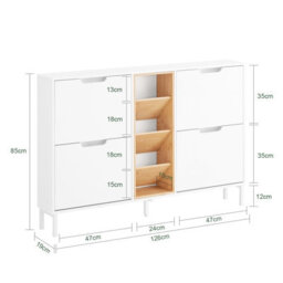 Sobuy Fsr183-Nw, Cupboard Shoe Cabinet Shoe Storage  4 Flip-Drawers 3 Open Shelves,w126Xd19Xh85 - thumbnail 3