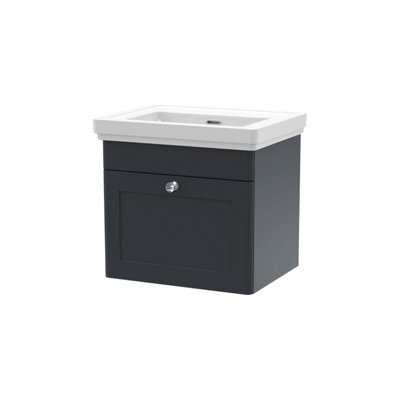 Balterley Swynnerton Traditional 1 Drawer Wall Hung Vanity Unit With Basin, Dark Grey, 500mm - image 1