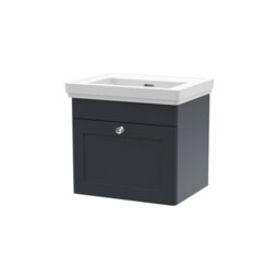 Balterley Swynnerton Traditional 1 Drawer Wall Hung Vanity Unit With Basin, Dark Grey, 500mm - thumbnail 1
