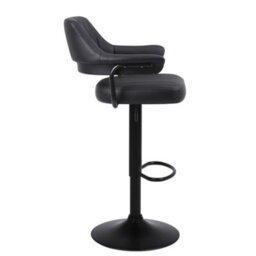 Set Of 2 Plush Black Gas Lift Bar Stools, Padded Arms Bar - thumbnail 5