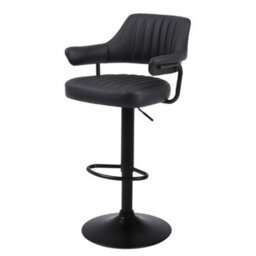 Set Of 2 Plush Black Gas Lift Bar Stools, Padded Arms Bar - thumbnail 4