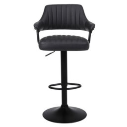 Set Of 2 Plush Black Gas Lift Bar Stools, Padded Arms Bar - thumbnail 3