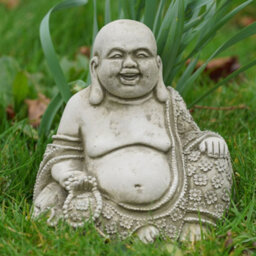 Burgess Laughing Buddha Stone Statue Oriental Monk Outdoor Garden Decoration British Made Ornament - thumbnail 3