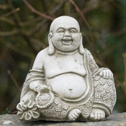 Burgess Laughing Buddha Stone Statue Oriental Monk Outdoor Garden Decoration British Made Ornament - thumbnail 1