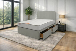 "Knight Sleep Emily Silver Naples 4Ft6 Bed Set With Mattress, 2 Drawers Same Side & 24""headboard - Double" - thumbnail 1