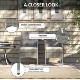 Outsunny 2 Pieces Outdoor Rattan Armchair Garden Dining Chair Set Mixed Grey - thumbnail 4