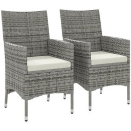 Outsunny 2 Pieces Outdoor Rattan Armchair Garden Dining Chair Set Mixed Grey - thumbnail 2
