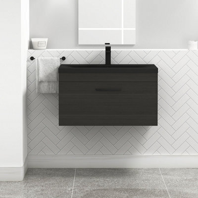 Royal Bathrooms Turin 800mm Wall Hung Vanity Unit 1 Drawer Hale Black With Black Basin & Handles - image 1