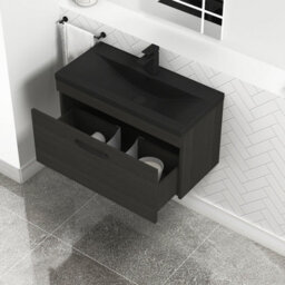Royal Bathrooms Turin 800mm Wall Hung Vanity Unit 1 Drawer Hale Black With Black Basin & Handles - thumbnail 6