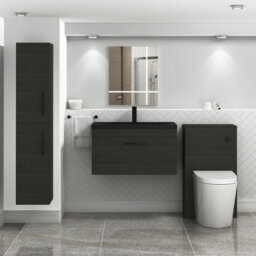 Royal Bathrooms Turin 800mm Wall Hung Vanity Unit 1 Drawer Hale Black With Black Basin & Handles - thumbnail 5