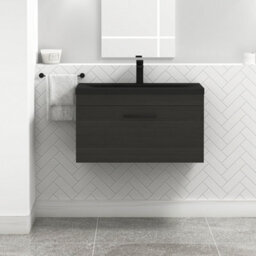 Royal Bathrooms Turin 800mm Wall Hung Vanity Unit 1 Drawer Hale Black With Black Basin & Handles - thumbnail 4