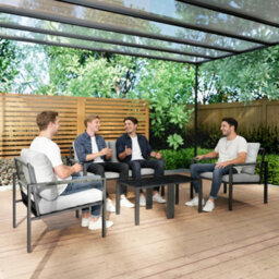 Outsunny 5 Piece Metal Garden Furniture Sofa Set With Cushions, Light Grey - thumbnail 9