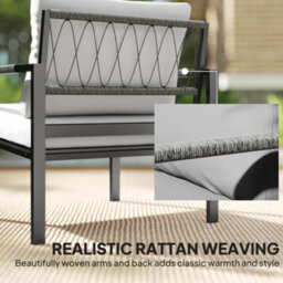 Outsunny 5 Piece Metal Garden Furniture Sofa Set With Cushions, Light Grey - thumbnail 8