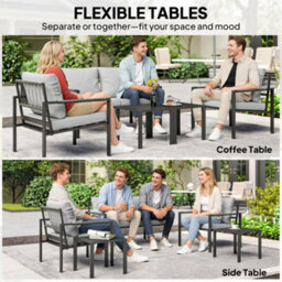 Outsunny 5 Piece Metal Garden Furniture Sofa Set With Cushions, Light Grey - thumbnail 7