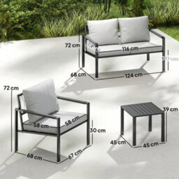 Outsunny 5 Piece Metal Garden Furniture Sofa Set With Cushions, Light Grey - thumbnail 3