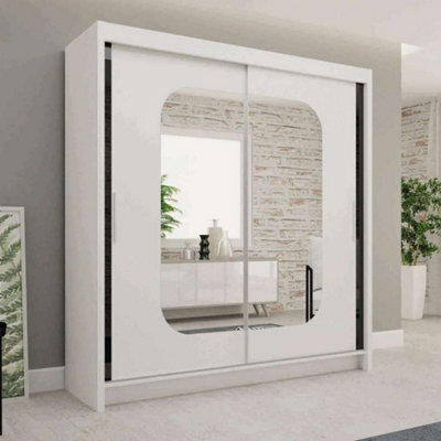 Sliding Wardrobes 4 u LTD Modern Wardrobe With Led Light Double Sliding Door Mirrored Wardrobe - Black 150Cm - image 1