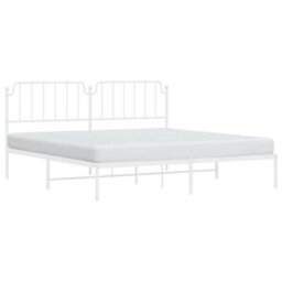 Berkfield Metal Bed Frame Without Mattress With Headboard White 200X200Cm - thumbnail 3