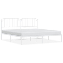 Berkfield Metal Bed Frame Without Mattress With Headboard White 200X200Cm - thumbnail 2