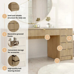 Writing Desk With Fluted Drawers Tireno Bis Cremona Oak Laminated Mdf Metal Handles Modern Home Office Study Furniture - thumbnail 5
