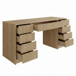 Writing Desk With Fluted Drawers Tireno Bis Cremona Oak Laminated Mdf Metal Handles Modern Home Office Study Furniture - thumbnail 3