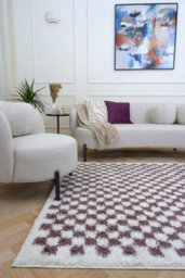 The Rugs Moodi Shaggy Purple Mosscheck Rug Runner Tartan Thick High Pile For Living Rooms, Bedrooms, Hallways, Kitchens - thumbnail 2
