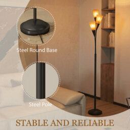 Homcom Modern Upright Floor Lamp With 3 Light, Steel Base For Living Room - thumbnail 7