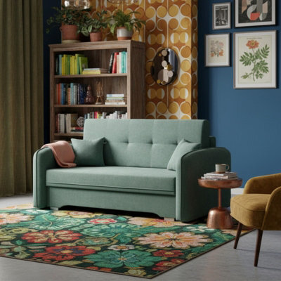 Amerykanka Laine 3 Green Compact Sofa Bed With Storage And Decorative Cushions - image 1