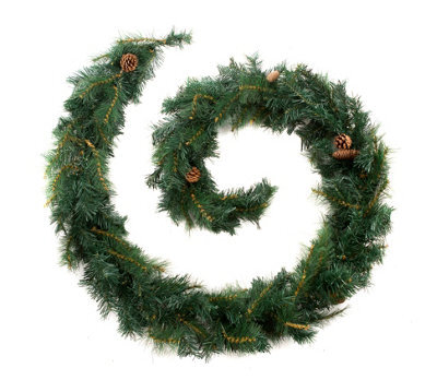 Best Artificial 9Ft Colorado Pine Christmas Garland With Pine Cones Decorated Bannister Staircase Fireplace - image 1