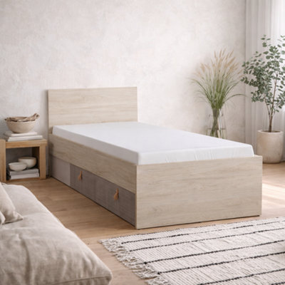 Wyld Haus Rosemary 3Ft Single Bed In Light Walnut With Headboard And 1 Drawer - image 1
