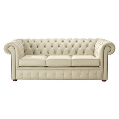Chesterfield 3 Seater Shelly Panna Leather Sofa Bespoke In Classic Style - image 1