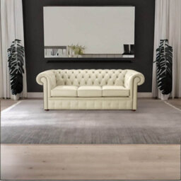 Chesterfield 3 Seater Shelly Panna Leather Sofa Bespoke In Classic Style - thumbnail 2