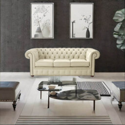 Chesterfield 3 Seater Shelly Panna Leather Sofa Bespoke In Classic Style - thumbnail 3