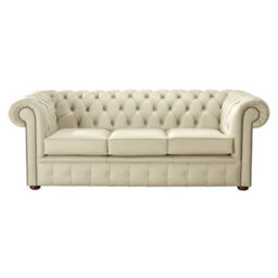 Chesterfield 3 Seater Shelly Panna Leather Sofa Bespoke In Classic Style - thumbnail 1