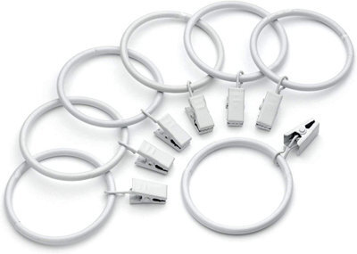 Homeelabador 30mm Metal White Colour Curtain Pole Rod Rings With Clips Hanging Pack Of 30 - image 1
