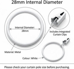 Homeelabador 30mm Metal White Colour Curtain Pole Rod Rings With Clips Hanging Pack Of 30 - thumbnail 2
