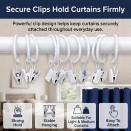 Homeelabador 30mm Metal White Colour Curtain Pole Rod Rings With Clips Hanging Pack Of 30 - thumbnail 6