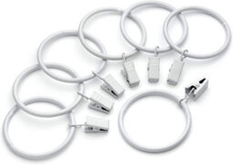 Homeelabador 30mm Metal White Colour Curtain Pole Rod Rings With Clips Hanging Pack Of 30