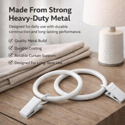 Homeelabador 30mm Metal White Colour Curtain Pole Rod Rings With Clips Hanging Pack Of 30 - thumbnail 4