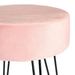 Harbour Housewares 2X Pink Velvet Footstools - Round Ottomans With Black Base - Pack Of 2 - thumbnail 4