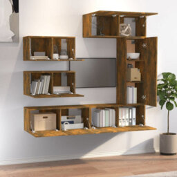 Berkfield 6 Piece Tv Cabinet Set Smoked Oak Engineered Wood - thumbnail 3