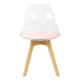 Fusion Living Soho Clear And Blush Pink Plastic Dining Chair With Squared Light Wood Legs - thumbnail 7