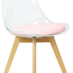 Fusion Living Soho Clear And Blush Pink Plastic Dining Chair With Squared Light Wood Legs - thumbnail 3