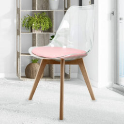 Fusion Living Soho Clear And Blush Pink Plastic Dining Chair With Squared Light Wood Legs - thumbnail 2