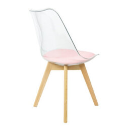 Fusion Living Soho Clear And Blush Pink Plastic Dining Chair With Squared Light Wood Legs - thumbnail 5