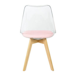 Fusion Living Soho Clear And Blush Pink Plastic Dining Chair With Squared Light Wood Legs - thumbnail 4
